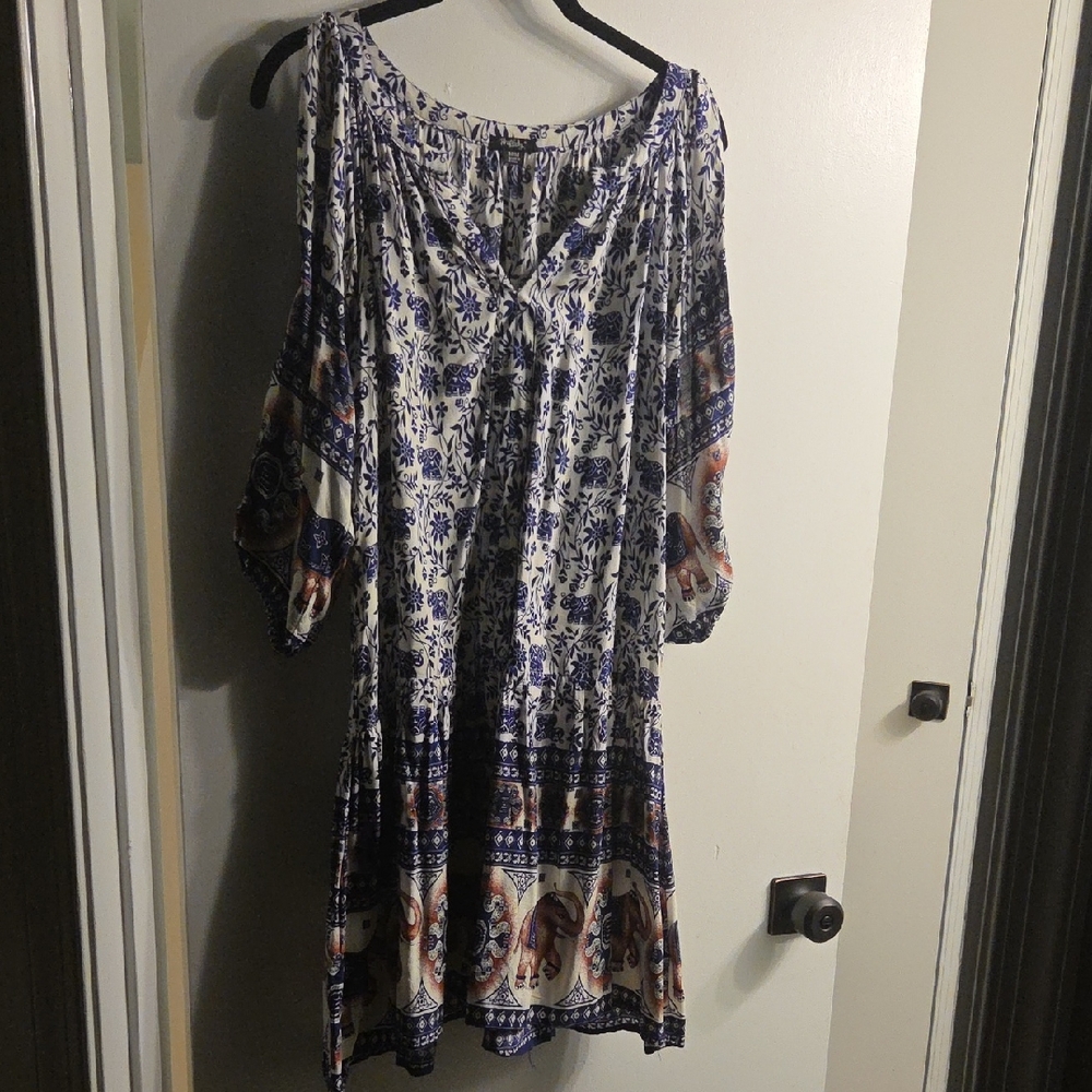 Rhapsody Blue and White Floral Midi Dress